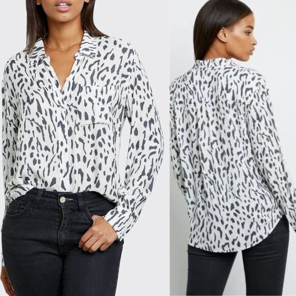 RAILS Rocsi Ivory Cheetah Button Down Soft Blouse Womens S Business Casual Work - Picture 1 of 5